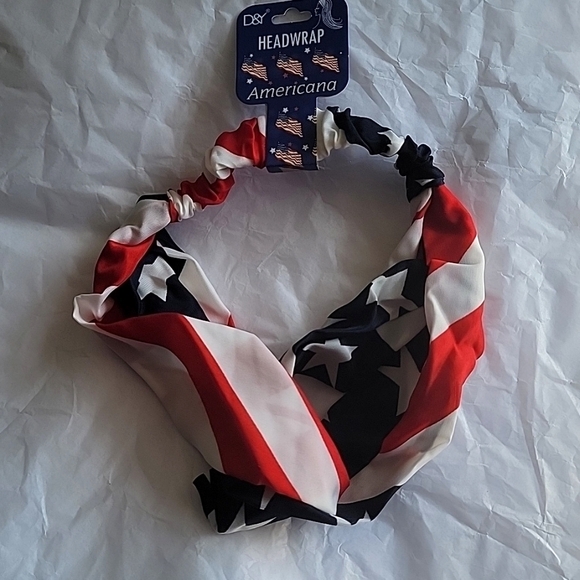 🍎 2 Nwt American Flag Headwrap Headband Patriotic Stars Stripes Red White Blue - Picture 2 of 5